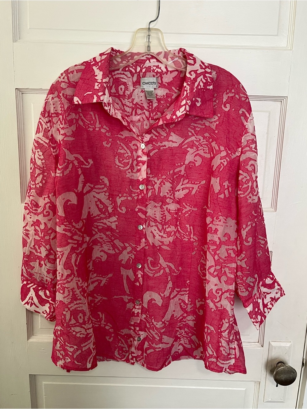Chico's Pink Patterned Button-Front Women's Top 3